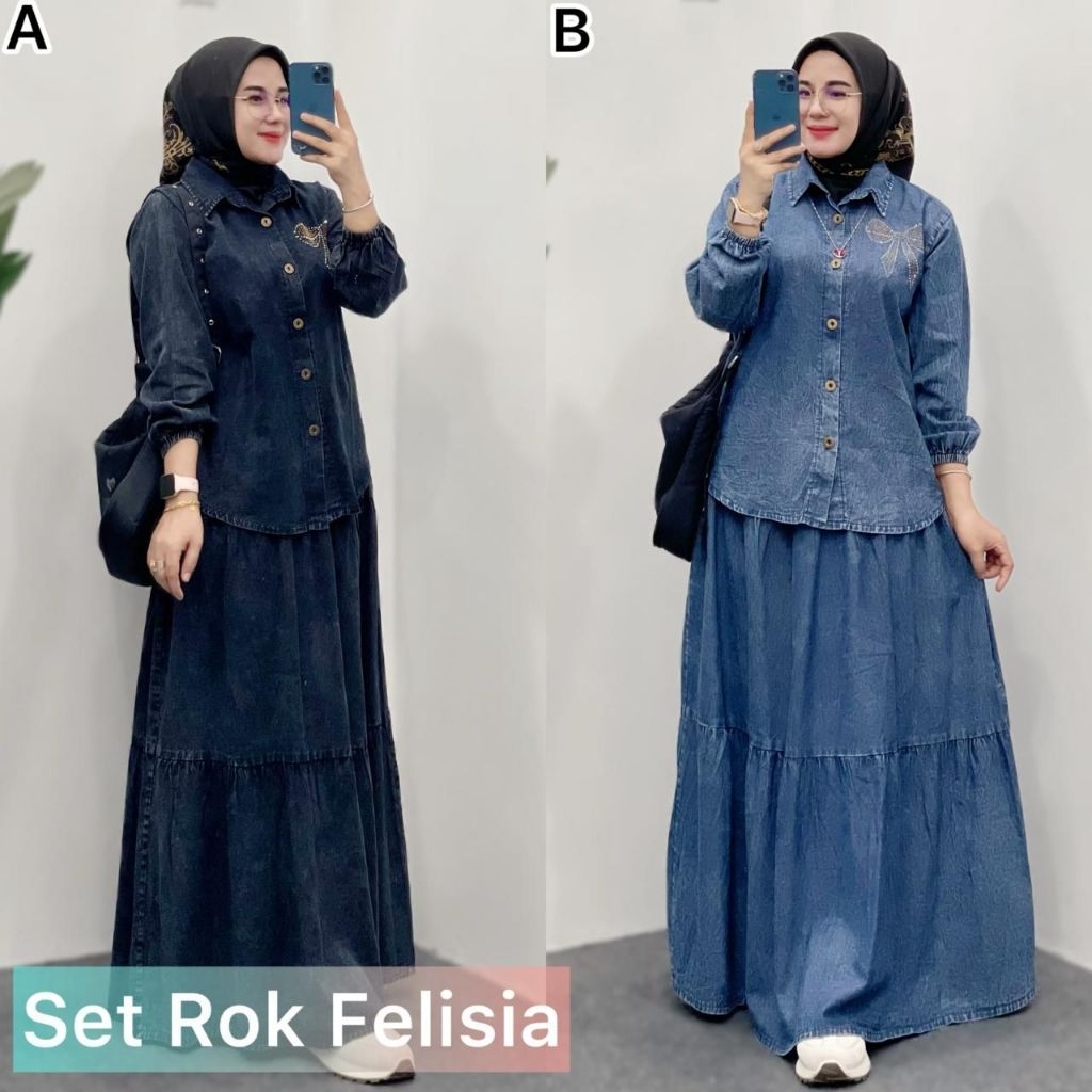 SETELAN ROK JEANS PREMIUM BABY DOLL SET ROK FULL JEANS PREMIUM