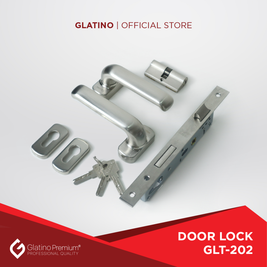Glatino - GLT 202 LockSet Type Bahan Aluminium Kunci Pintu Set Handle Lengkap