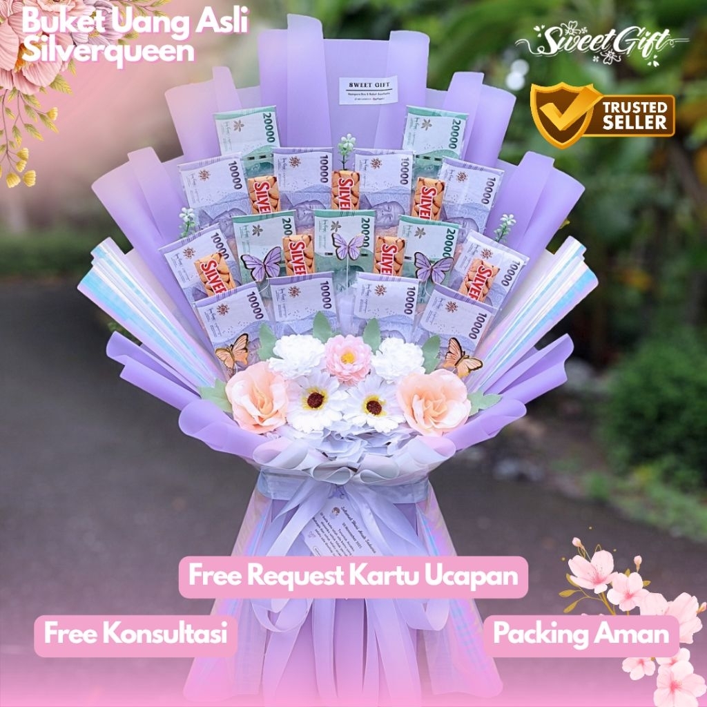 Buket Snack Jumbo Silverqueen Mix Uang / Buket Ultah Jumbo / Buket Bunga mix Coklat & Uang