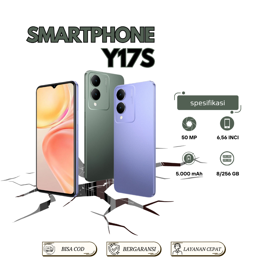 HP VIVO Y17S RAM 8/256 GB KAMERA 50 MP LAYAR 6.56 INCI 1 TAHUN GARANSI ORIGINAL