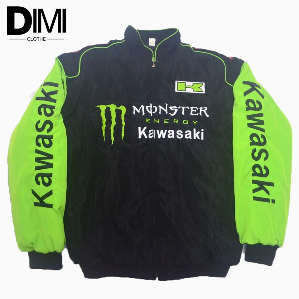 DIMI Jaket Vintage Parasut Pria Kawasaki F1 Full Bordir Premium Motor Sport Keren Coat Waterproof Ou