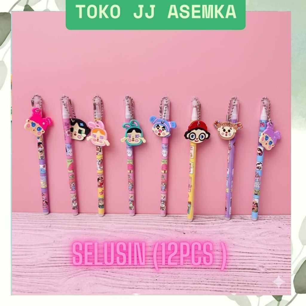 1 LUSIN (12 PCS) PULPEN GANTUNGAN KARET POWER PUFF GIRLS PG-2110 ATK ANAK CEWE SEKOLAH GROSIR COD