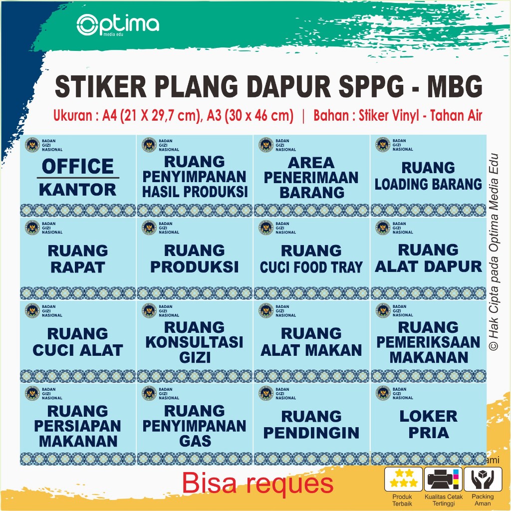 Stiker Plang / Papan Nama Dapur SPPG - Dapur MBG Makan Bergizi -BGN Badan Gizi Nasional (Bisa Reques