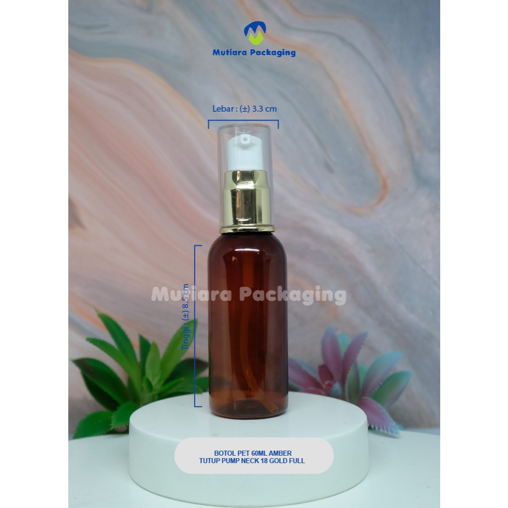 BOTOL PET 60ML AMBER / TUTUP PUMP NECK KECIL GOLD FULL - BOTOL TUTUP PUMP NECK KECIL GOLD FULL 60ML