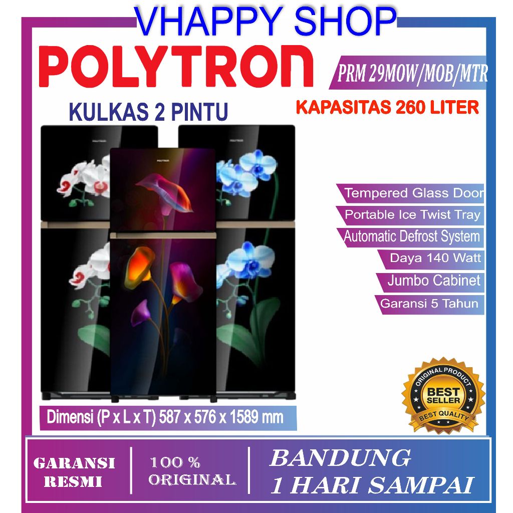 Kulkas 2 Pintu Polytron 260 liter PRW-29MO/MTR / PRW 25 MO/MTR 240 LITER/ PRW 23 MO/MTR 220 Garansi 