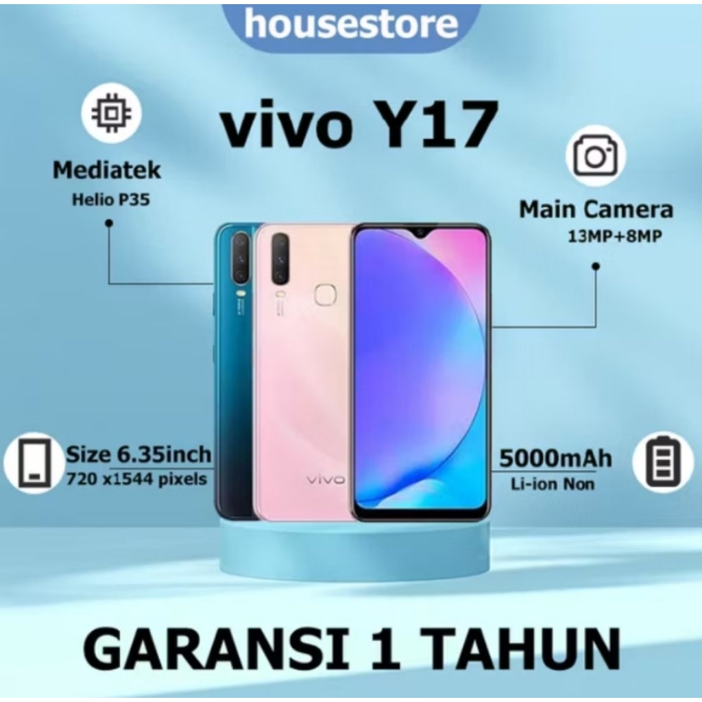 VIVO Y17 HP Murah Cuci Gudang RAM 8+256GB Handphone Fast Charging Baterai 5000mAh Android...