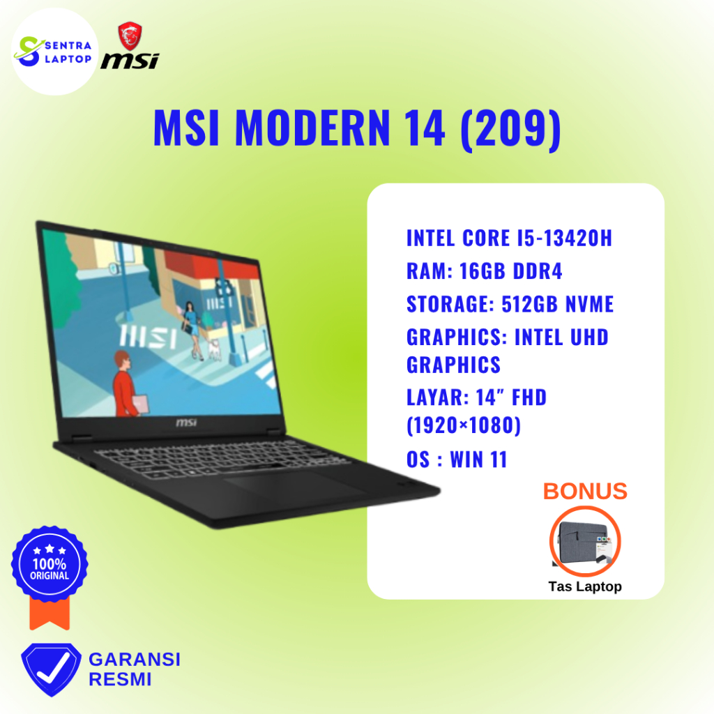 MSI Modern 14 C13M0 (209) i5-13420H 16GB 512GB 14" FHD IPS W11 OHS