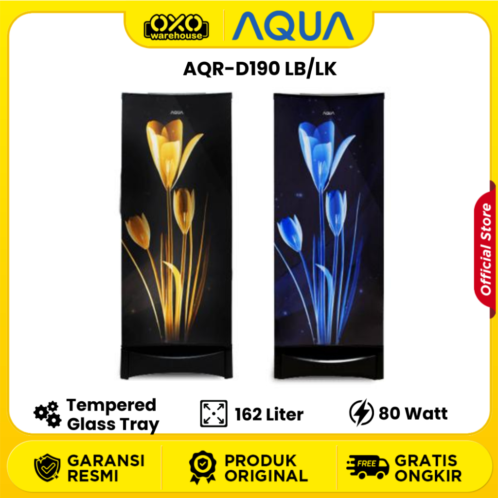AQUA Japan Kulkas 1 Pintu AQR-D190 LB/LK Kapasitas 162 L Tempered Glass Tray Low Watt Garansi Resmi