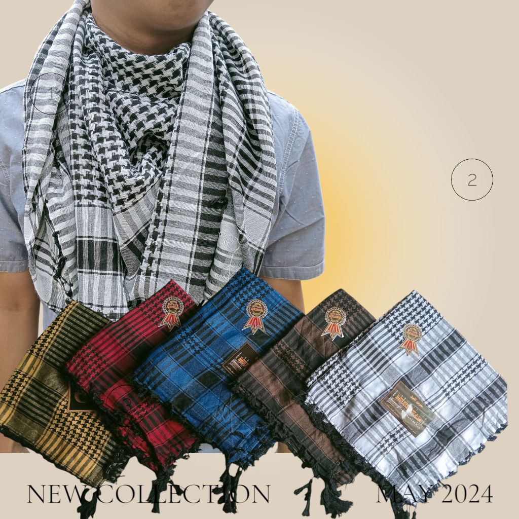 Sorban Hitam Putih 5 pcs Sorban Satri Pondok/Surban Haji Habib Rumbai Ronce EL MOZLEM