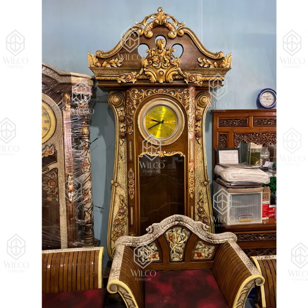 Jam Jati Biola | Jam Dinding Kayu Jati Mininmalis Mewah | Jam Gadang Jati Asli Murah Palembang