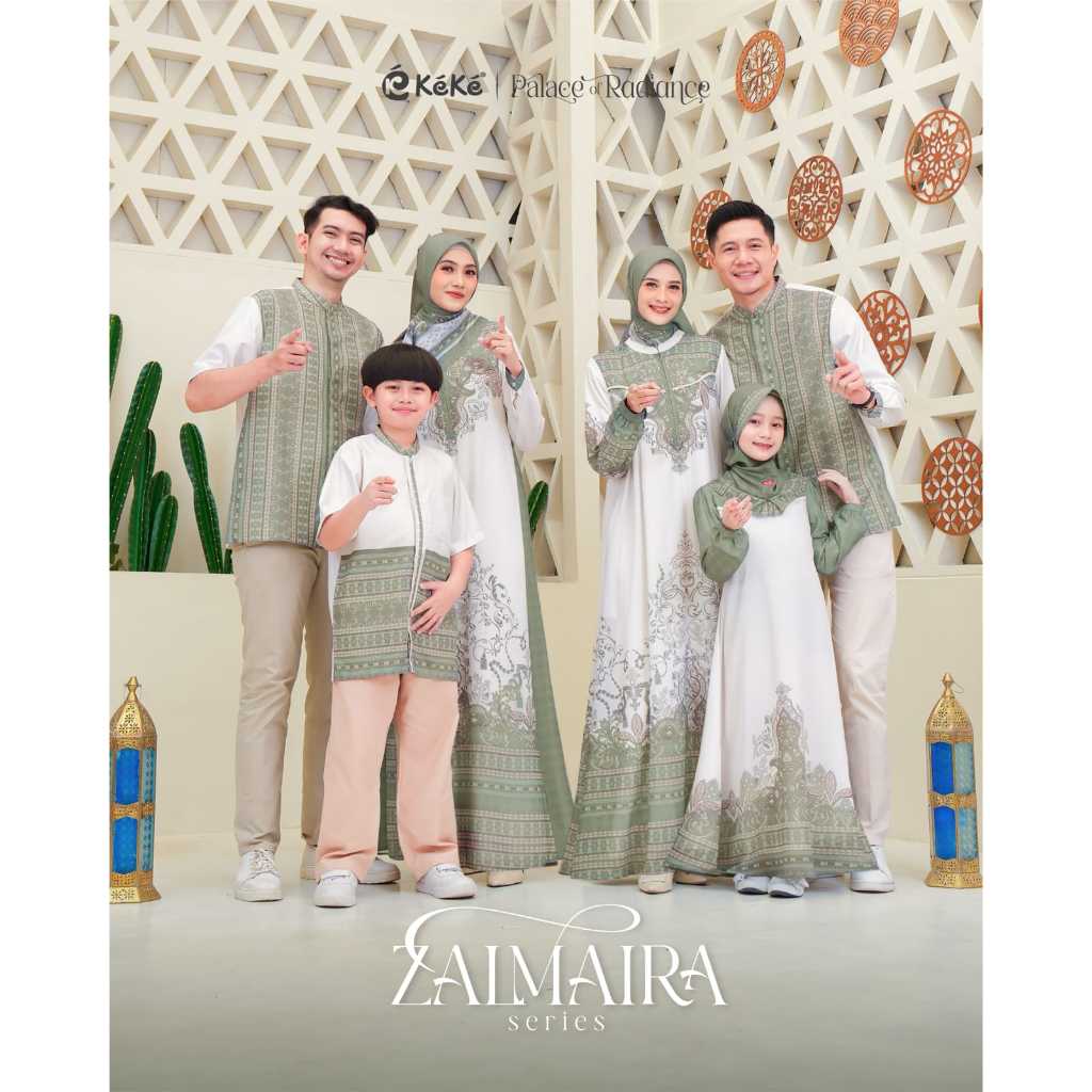 Keke Zalmaira (Garden Green) Sarimbit Lebaran 2026 – Family Set Premium – Desain Timur Tengah – Adem