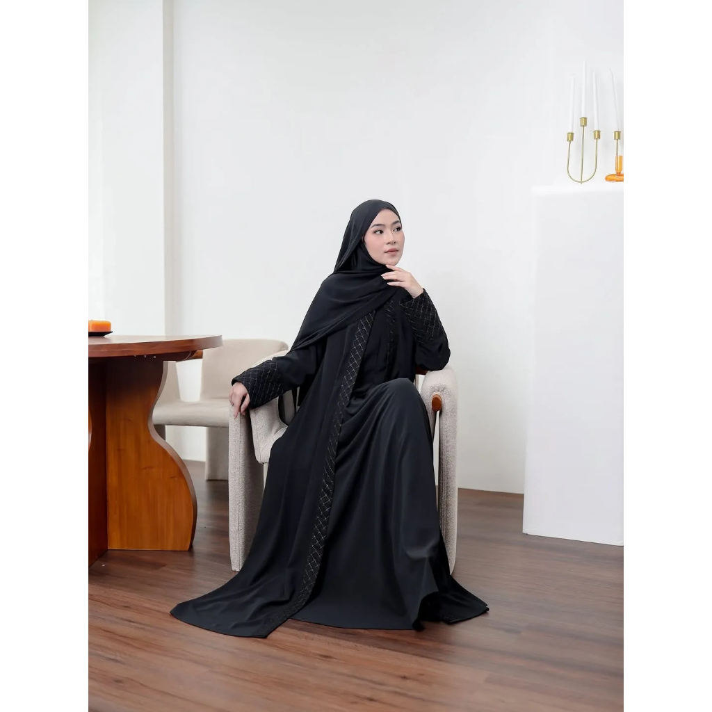 Abaya Hitam Polos Melayu Kondangan Terbaru Viral 2026 Melisa Dress Abaya Syar'i Premium Lebaran Musl