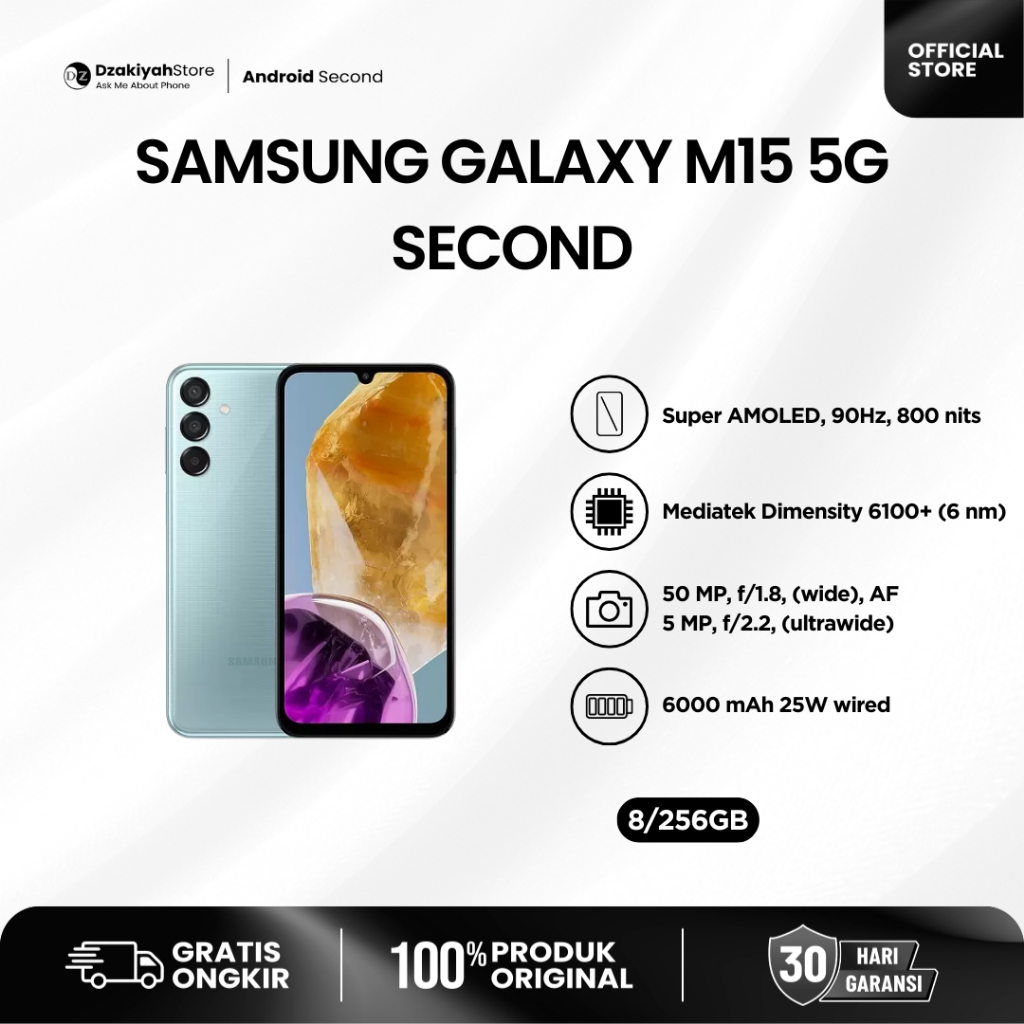 SAMSUNG GALAXY M15 5G 6/128GB SECOND UNIT ONLY GARANSI