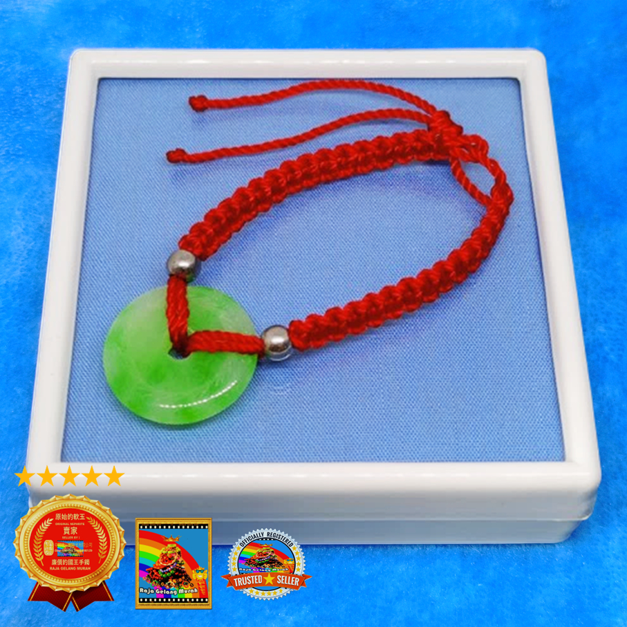 Gelang Tali Merah  Liontin Giok Donat  Hijau