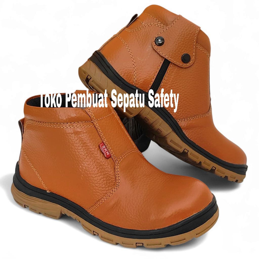 Sepatu Safety Risleting Tahan Paku Kulit Sapi Asli Tahan Bakar Ujung Besi Keselamatan Kerja Pabrik P