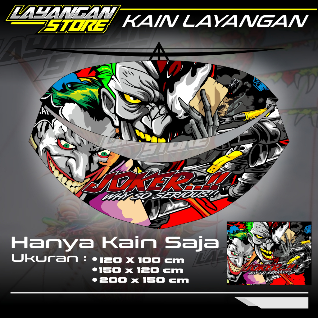 Kain Layang Layang Full Printing Bahan Parasut Motif Joker/ Kain Layangan