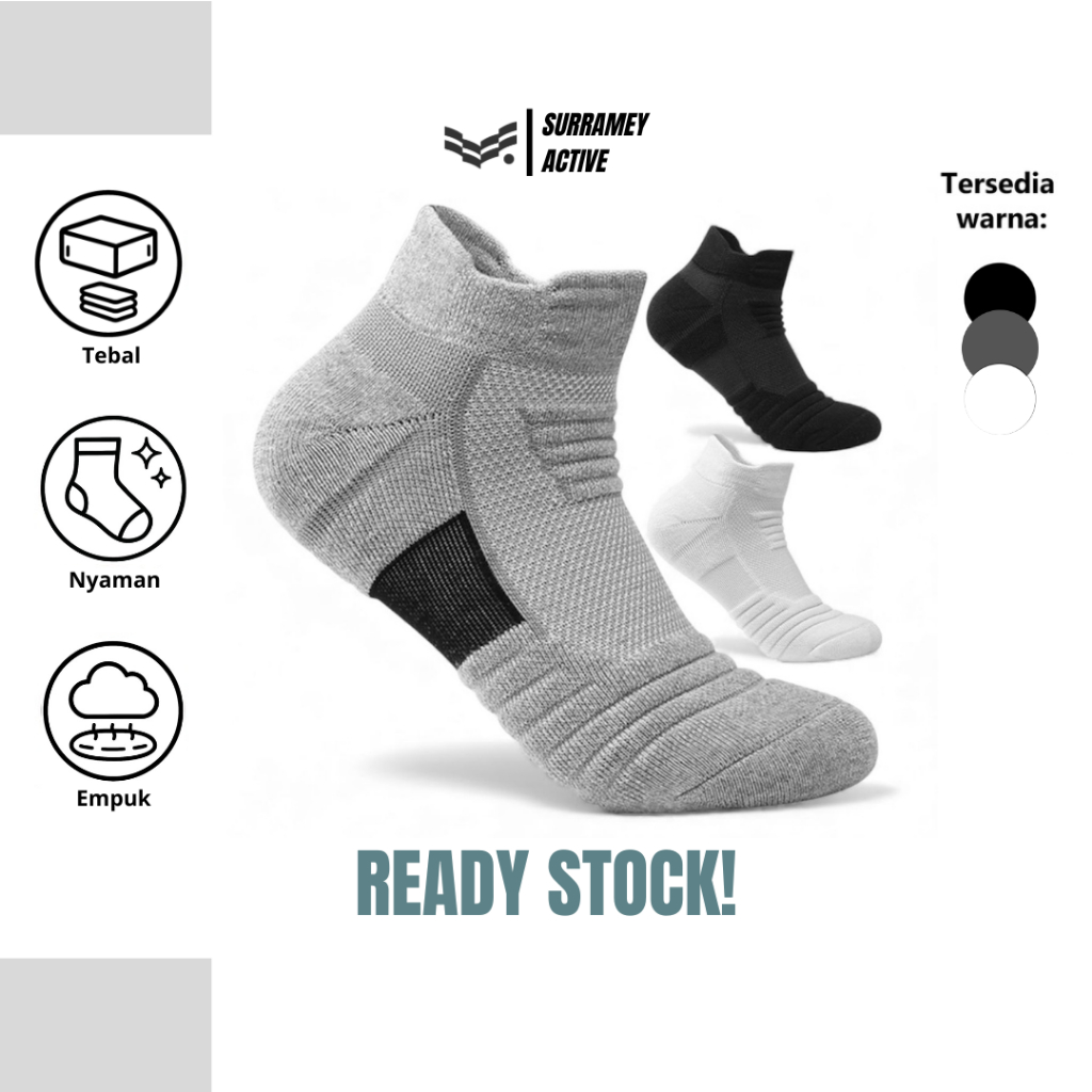 Surramey Active Kaos Kaki Sport Tebal Panjang dan Pendek Olahraga Kaus Sock Running Gym Lari Tennis 
