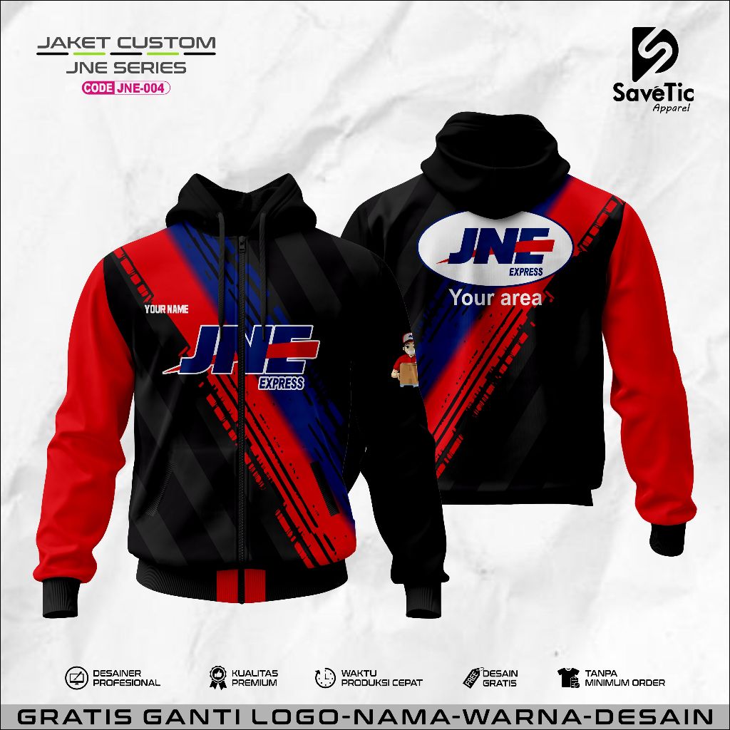 Jaket JNE Full Printing Sublim/Jaket logistic JNE Express Indonesia/Jaket Custom/Jaket Kurir JNE