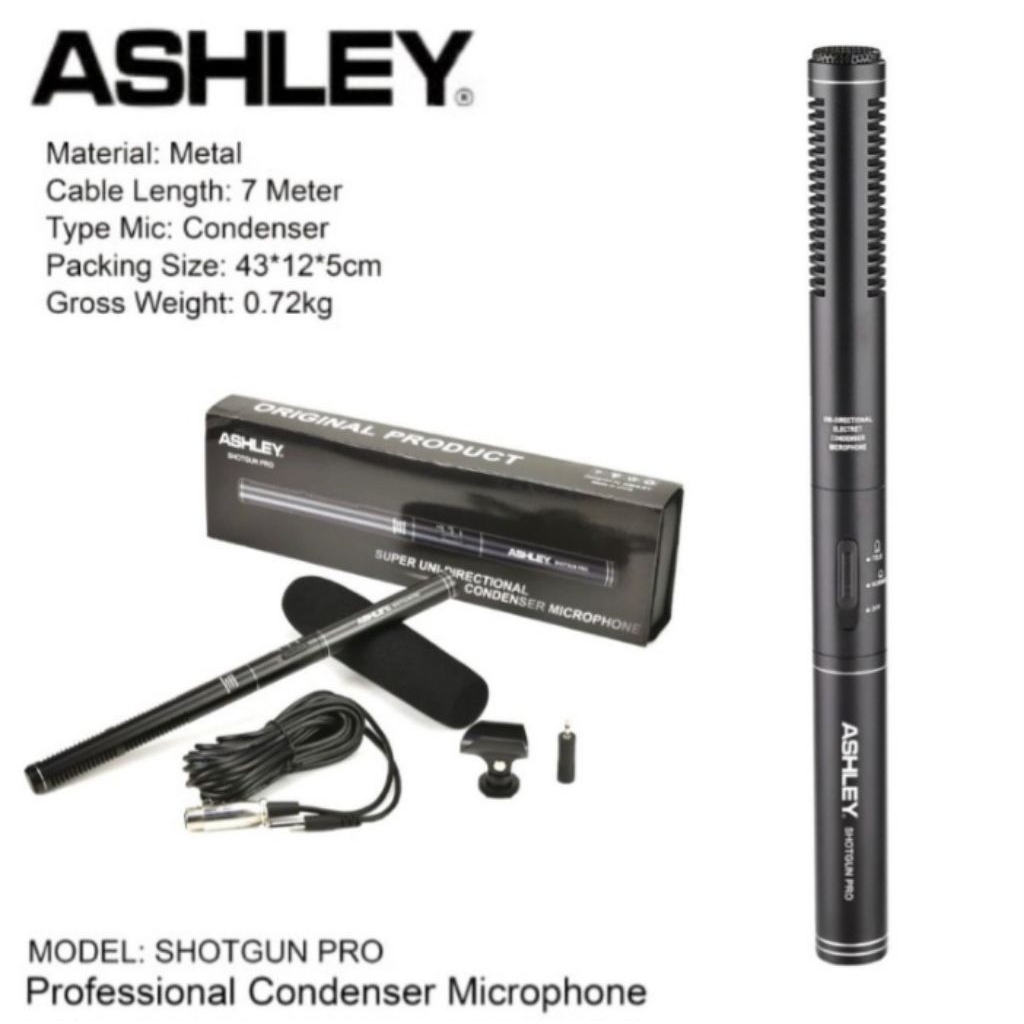 Mic Kabel Condenser Ashley Shotgun Pro Original CONDENSOR Microphone