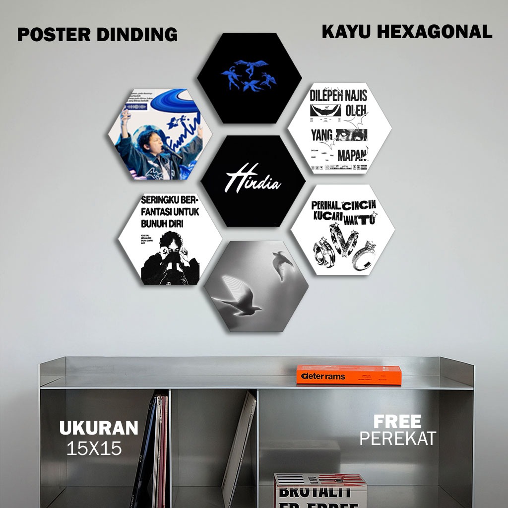 Hiasan dinding hexagional hindia 1 SET 7 PCS - Poster hindia - hiasan kamar - Poster kayu