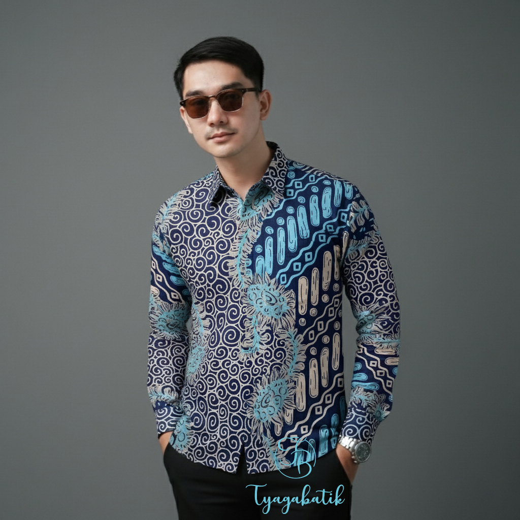 Kemeja Batik Pria Baju Lengan Panjang Slimfit Lapis Furing Batik Tyaga 1081 Bahan Katun Premium Eleg