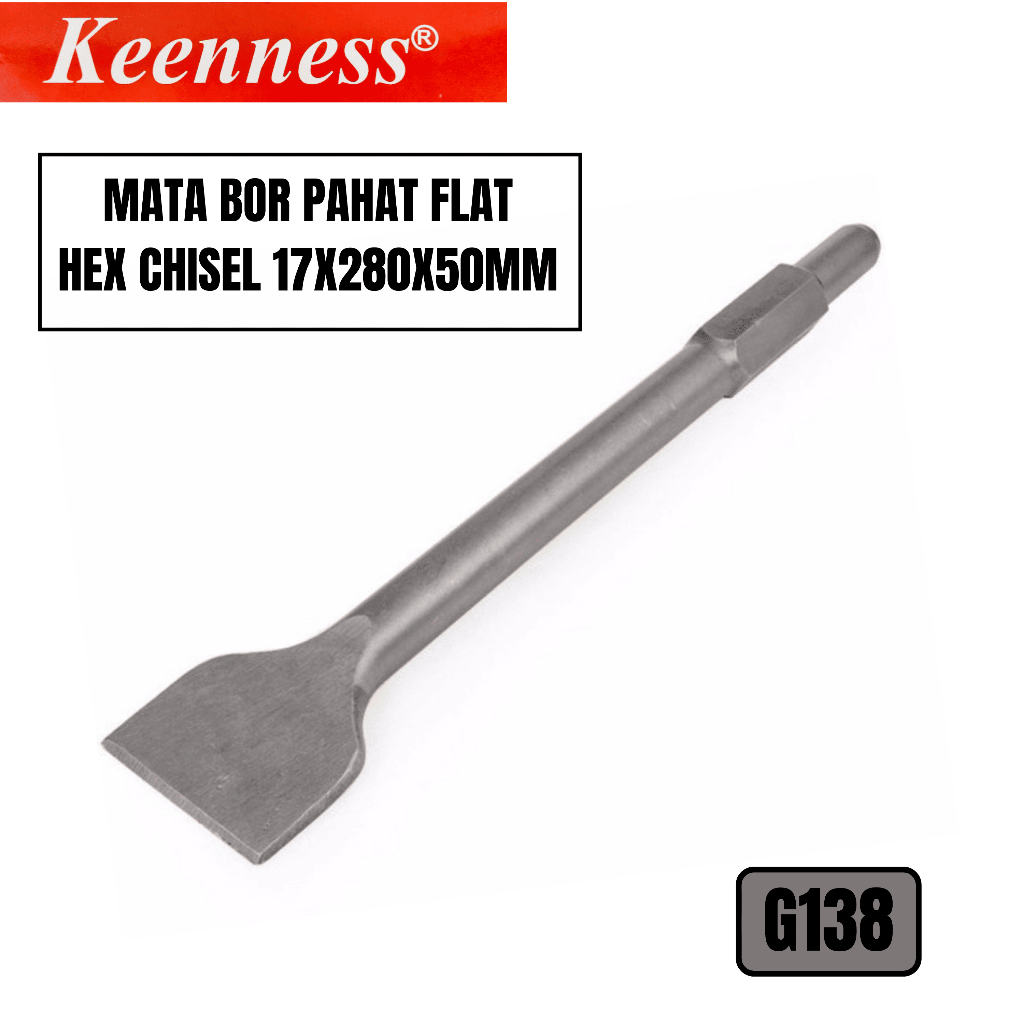 Mata Bobok Gepeng Lebar 17x280x50mm SDS HEX Jack Beton Bor Pipih Flat Pahat KEENNESS G138