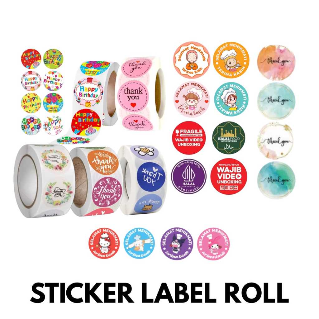 Stiker Karakter Mini Roll Produk | Stiker Tempel Roll Isi 500 Pcs | Sticker Character Thank You Home
