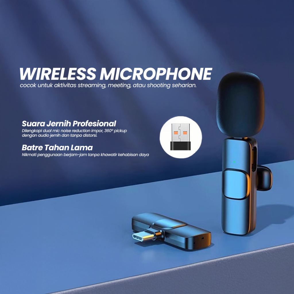 Mic Wireless K9 Tanpa Kabel Clip On Dual Receiver untuk HP Android iPhone Kamera – Mikrofon Lavalier