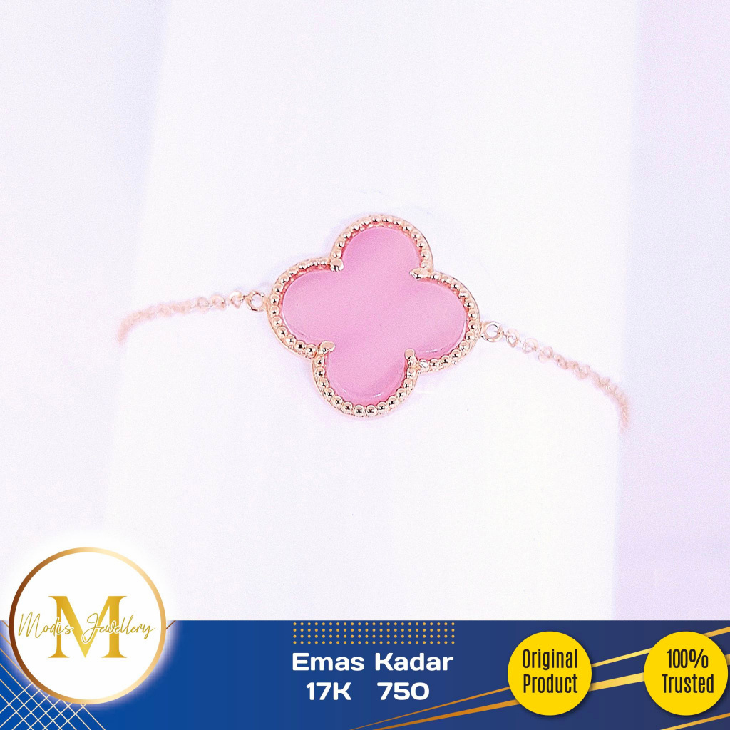 MODIS JEWELLERY - Gelang Clover Single Baby Pink Rosegold - Emas 17k  750