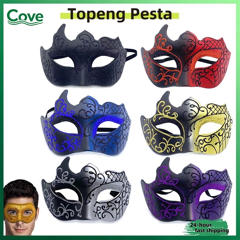 Topeng Lukis Emas Glitter Pria Topeng Setengah Wajah Pesta Topeng Bar Masker Ball Topeng Cat Tangan 