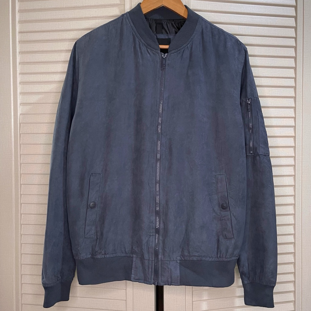 Brand New - Bershka - Faux Suede Bomber Jacket - Blue - Size L
