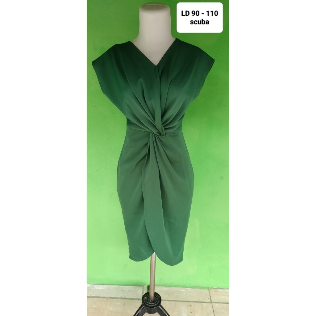 dress cantik bahan scuba warna jotol LD 90 - 110