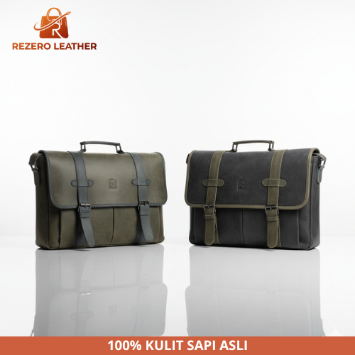 TAS SELEMPANG KERJA / KANTOR / LAPTOP PRIA BAHAN 100% FULL KULIT SAPI ASLI 15 INCH ORIGINAL REVEN