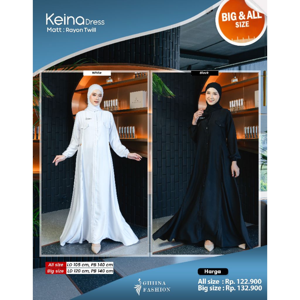 KEINA DRESS BY GHIINA FASHION, GAMIS HITAM RAYON TWILL, GAMIS PUTIH RAYON TWILL