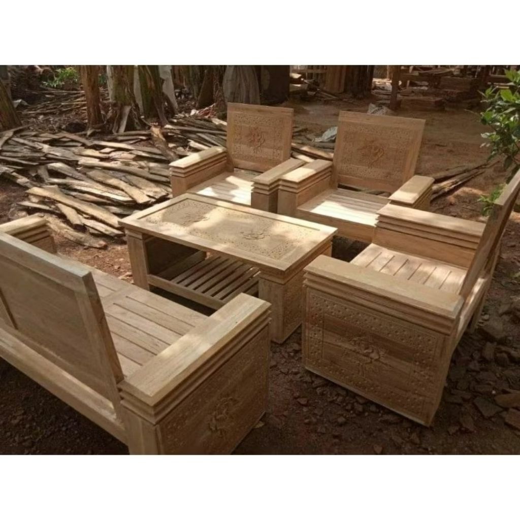 kursi tamu tumpuk kayu jati/kursi tamu jati solid 211 set meja