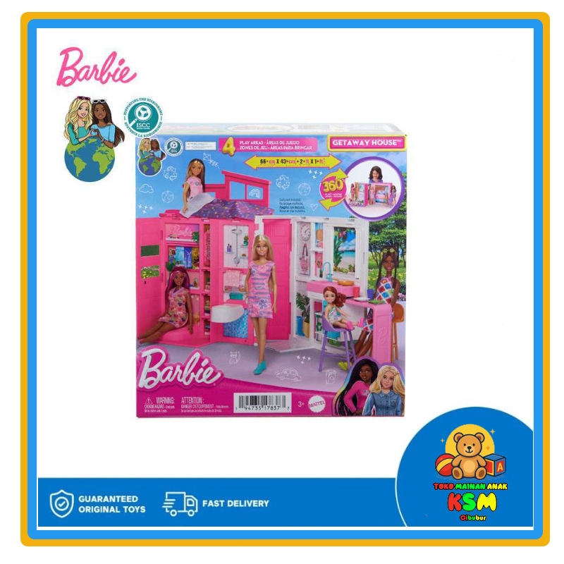 Barbie Getaway House Playset – Mainan Rumah Barbie dengan Aksesoris Lengkap untuk Anak Perempuan