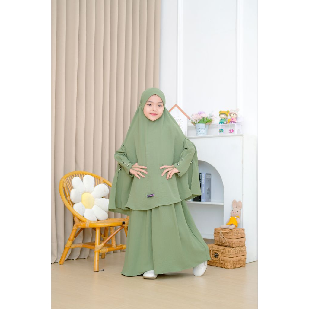 Gamis Anak Syar'i Zulaikha Sett Airfloww Crinkle  premium Umur 1-12 Tahun