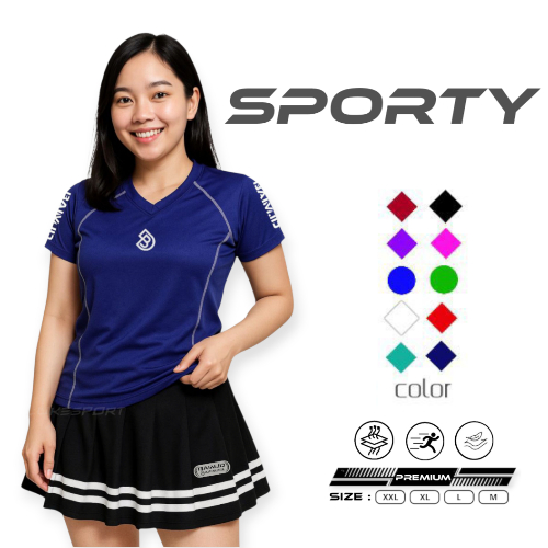 Baju Olahraga Wanita Dry Fit Adem Nyaman || Kaos Olahraga Wanita V Neck Dry Fit Fitness