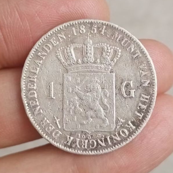 koin perak 1 Gulden Willem 3 thn 1854