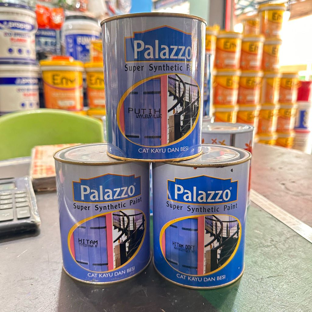 Cat Minyak Palazzo untuk Kayu dan Besi 1 L warna hitam putih merah hijau biru kuning cokelat
