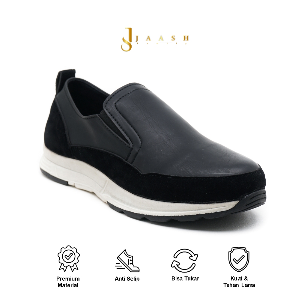 JAASH Family - Sepatu Slip On Pria Apollo Black White Casual Sneakers Santai Original Shoes