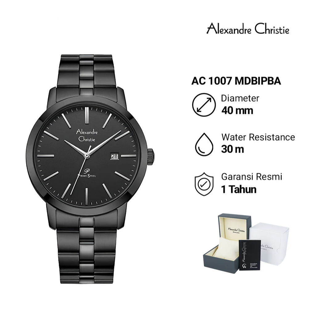 Jam Tangan Pria Alexandre Christie Primo Steel AC 1007  Stainless Steel Strap