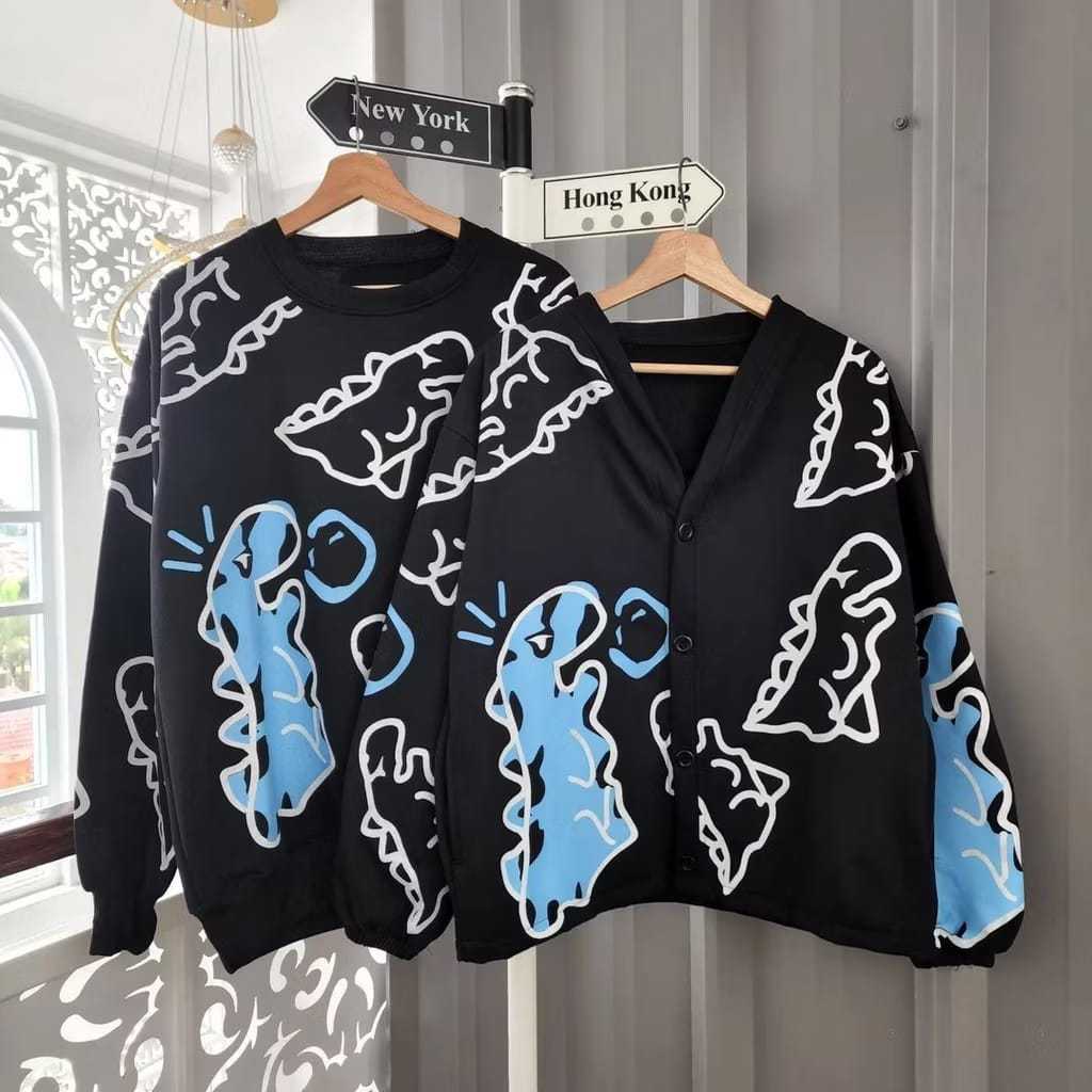 Jaket Couple Pasangan Terbaru Crayon dino  sweater - Hoodie couple -  sweater couple - baju couple