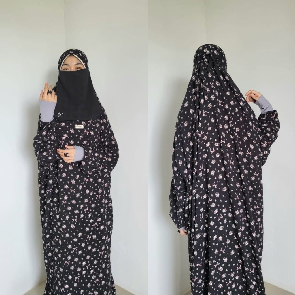 MUKENA TERUSAN RAYON MOTIF PITA DAN BUNGA