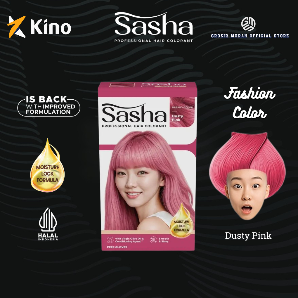 Sasha Hair Colorant 25gr Dusty Pink Cat Rambut Pink Profesional Pewarna Rambut Tahan Lama Halal