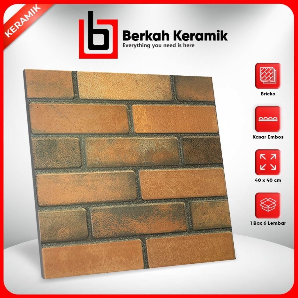 Keramik Lantai Motif Bata 40x40 Bricko Terracotta