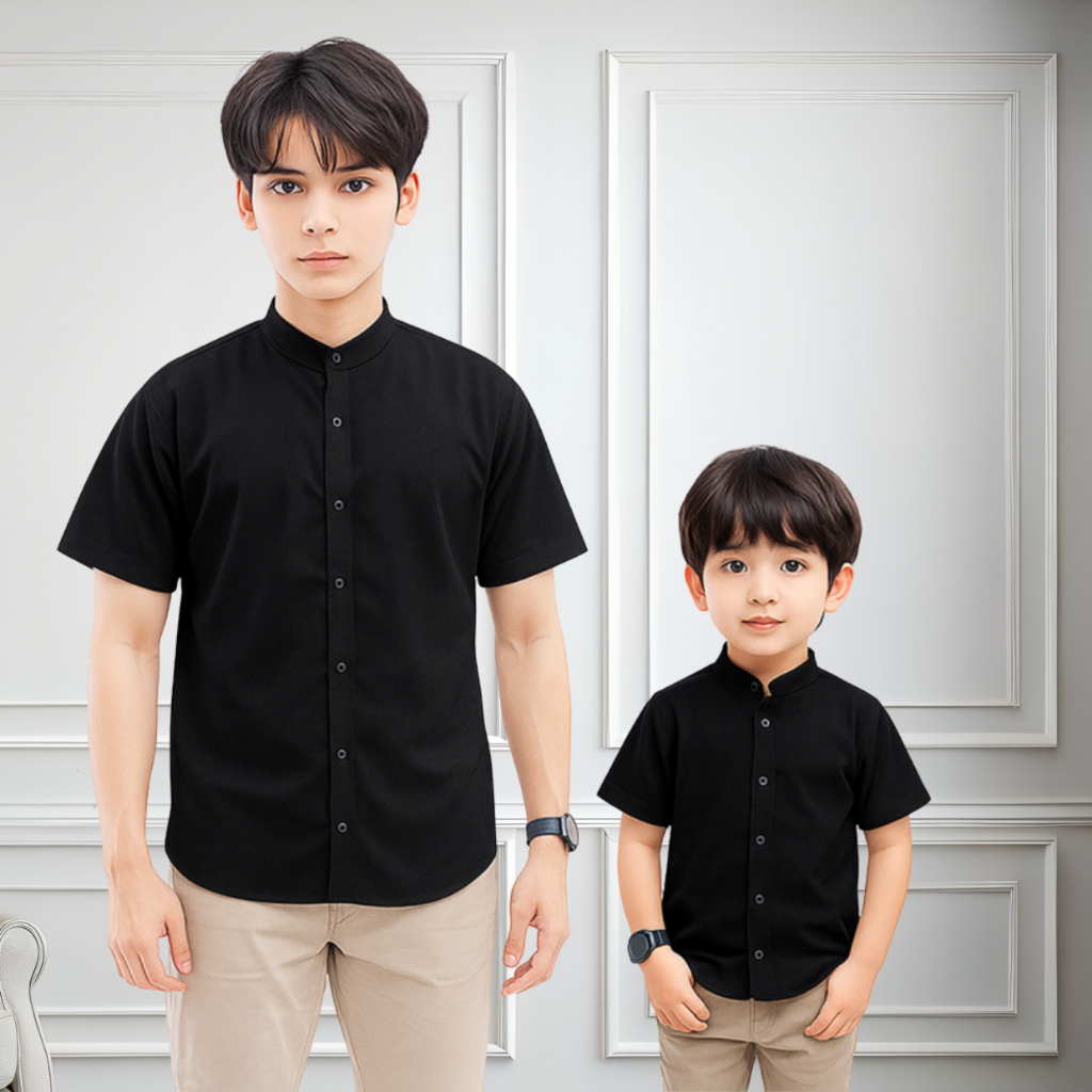 Koko Polos Couple Anak - Ayah Lengan Pendek/ Kemeja Polos Couple Anak - Ayah