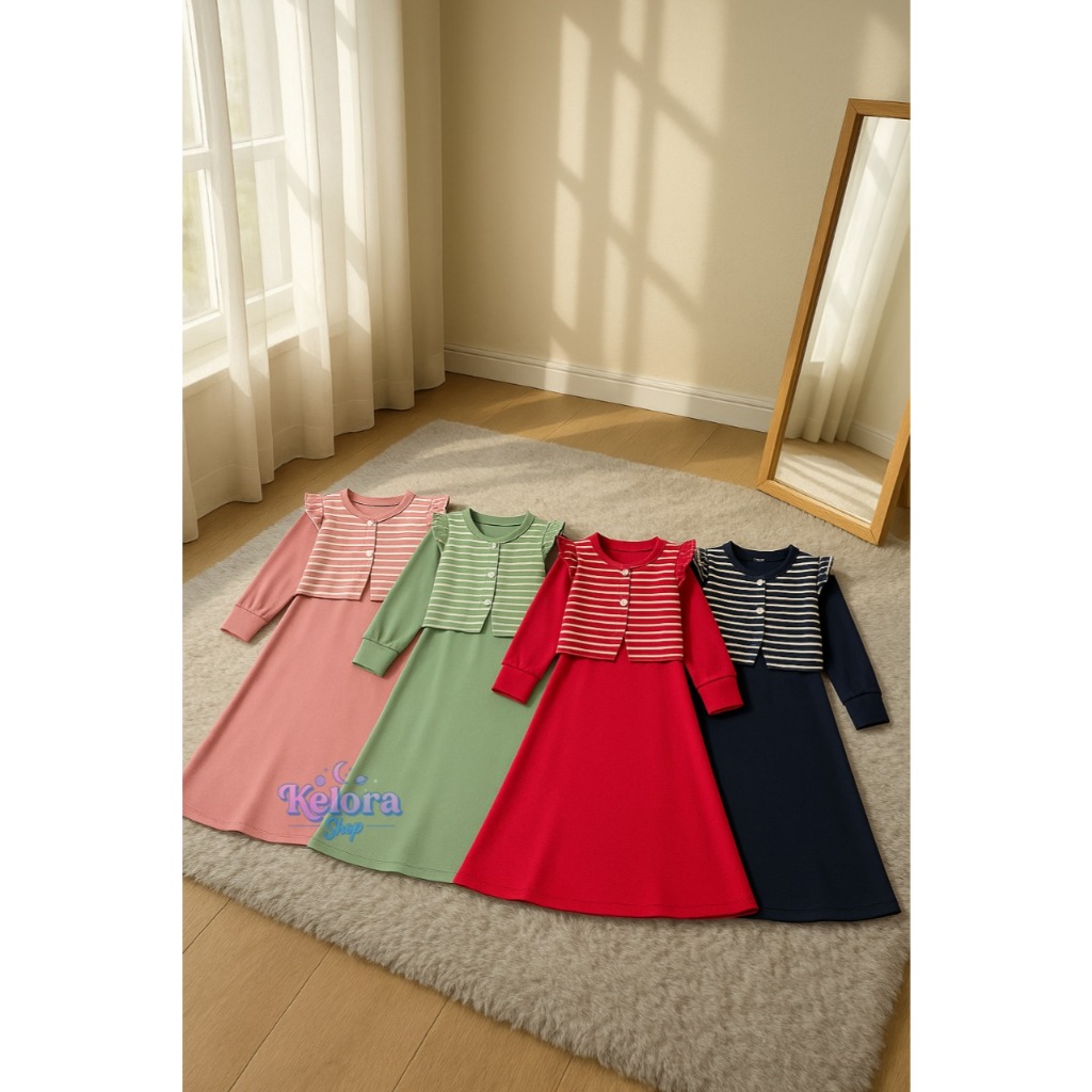 Gamis Blazer Mutiara Anak Perempuan Bahan Knit Waffell Usia 1 Sampai 12 Tahun Kekinian Model Terbaru