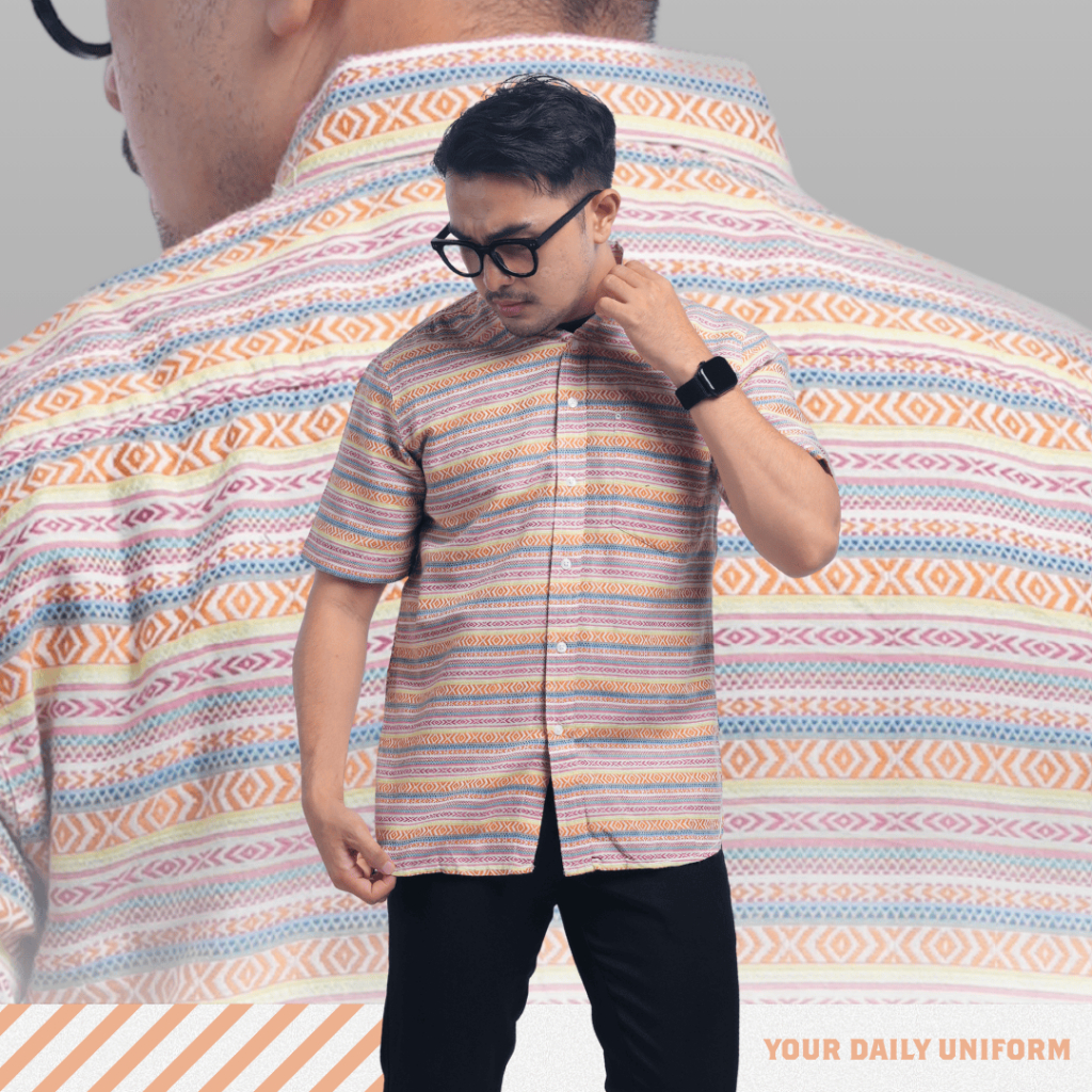 DGM Kemeja Pria Salur Vertical Lengan Pendek Premium Kemeja Stripe Pria Kemeja Garis Pria Slimfit Ku