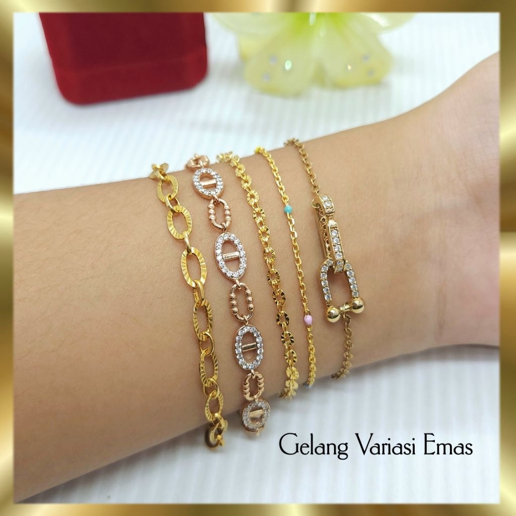 Gelang Perak 925.Gelang Wanita Variasi Emas